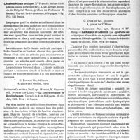 1622 - Page 1609 - Partie scientifique. L'actualité scientifique. Les Livres. L'Année médicale pratique, R. Lépine, éditeur, Paris, 1938 / La gliofibromatose de Recklinghausen, par Professeur Carrière, M. Gervois ; et R. Dupret, G. Doin et Cie, éditeurs, Paris, 1938 / La Maladie de Lobstein, par Professeur Carrière, Prof. Agr. Huriez et W. Hocq, G. Doin et Cie, éditeurs, 1938