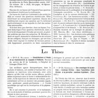 1623 - Page 1610 - Partie scientifique. L'actualité scientifique. Les Livres. La Maladie de Lobstein, par Professeur Carrière, Prof. Agr. Huriez et W. Hocq, G. Doin et Cie, éditeurs, 1938 / Leçons du jeudi soir à la Clinique Tarnier, par A. Brindeau, Vigot, frères, éditeurs, Paris, 1937 / Les Thèses. Contribution à l’étude et au traitement de la maladie d’Addison, Dr P. -C. Marcheix (Thèse 1937) / Des avantages de la position « ventrale fléchie » dans l’anesthésie rachidienne à la percaïne (solution hypobare). Dr Et. Godillon (Thèse 1937)