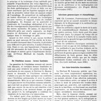 1679 - Page 1666 - Partie scientifique. L'actualité scientifique. La Presse. Grossesse prolongée ou fécondation tardive ? [(Rev. français. de Gynécologie, mars 1938)] / Exploration radiologique de l’oesophage, de l’estomac et du petit intestin avec substances opaques en sac de caoutchouc [(L’Union Médicale du Canada, février 1938)] / De l’érythème noueux : formes familiales [(Le Progrès Médical, 27 novembre 1937)] / Infections gonococciques et chimiothérapie [(La Loire médicale, mars 1938)] / Les rhino-bronchites descendantes [(L’Union méd. du Canada, février 1938)]