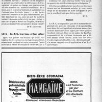 1704 - Page LIX-1691 - Correspondance. Application des tarifs d’honoraires. Assurances sociales. Le médecin traitant n’est «obligé» à rien en matière d’Assurances sociales, mais il a un devoir moral, d’aide envers son client en faveur de ses intérêts pécunlaires / Les P. C, leur taux et leur valeur