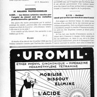 1705 - Page 1692-LX - Correspondance. Application des tarifs d’honoraires. Assurances sociales. Les P. C, leur taux et leur valeur / Accidents et maladies professionnelles. Les lésions cutanées causées par l'emploi du ciment sont des maladies professionnelles garanties / Accident causé par un tiers survenu à un assuré social
