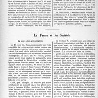1743 - Page 1730 - Partie professionnelle, Hygiène, Assistance, Mutualité, Intérêts corporatifs, Variétés. L'actualité professionnelle. Informations officielles. Le prélèvement de 10 % sur les honoraires d’expertises / La mort subite pré opératoire [(Annales de Médecine Légale, novembre 1937)] / La Presse et les Sociétés