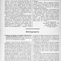 1747 - Page 1734 - Partie professionnelle, Hygiène, Assistance, Mutualité, Intérêts corporatifs, Variétés. L'actualité professionnelle. Contre l’écrémage des farines [A. Daudé-Bancel] / Bibliographie. La Maison des Champs du chirurgien Ambroise Paré à la Ville du Bois (Seine-et-Oise), par Léon Risch. Impr. de la Gaz. de S. -et. -O, Arpajon