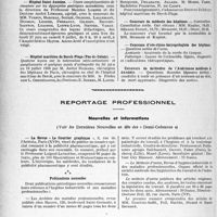 1751 - Page 1738 - Partie professionnelle, Hygiène, Assistance, Mutualité, Intérêts corporatifs, Variétés. Hôpitaux de l’assistance publique de Paris. Enseignement, concours, avis divers / Reportage professionnel. Nouvelles et Informations. La Revue « Le Courrier graphique » / Publications nouvelles