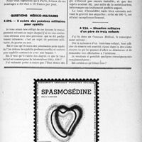 1758 - Page LVII-1745 - Correspondance. Questions diverses. Indemnité journalière due à une domestique pendant son congé / Questions médico-militaires. Il existe des pensions militaires pour syphilis / Situation militaire d’un père de trois enfants