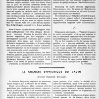 1789 - Page 1776 - Partie scientifique. Travaux originaux. La clinique au goût du jour. Faut-il toujours chercher à réduire directement toutes les hypertensions ?, d’après le Professeur J. Carles. Oui, pour les poussées hypertensives, résultat ou prélude de l’hypertension permanente, ou caractéristique des hypertensions passagères / Le chancre syphilitique du vagin, Docteur Raymond Boursans