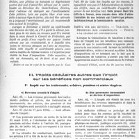 1837 - Page 14 - II. Impôts sur les bénéfices non commerciaux, (Décret du 27 décembre 1934). 7° Réclamations. — Contentieux / III Impôts cédulaires autres que l’impôt sur les bénéfices non commerciaux. 1° Impôt sur les traitements, salaires, pensions et rentes viagères. a) Revenus soumis à l’impôt / b) Des personnes imposables et du lieu d’imposition