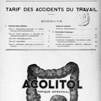 1844 - Page 1 - Supplément mensuel. Documentation professionnelle permanente du médecin praticien. Tarif des accidents du travail / Sommaire