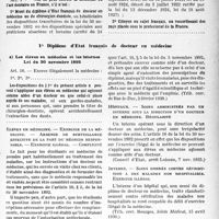 1866 - Page 3 - I. — L’exercice de la médecine en France métropolitaine. A) Conditions légales requises pour l’exercice de la médecine. 1° Diplôme d’État français de Docteur en médecine. a) Les élèves en médecine et les internes / b) Les remplaçants, Loi du 26 juillet 1935