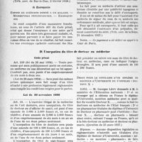 1879 - Page 16 - I. — L’exercice de la médecine en France métropolitaine. C) Exercice illégal. 2° Jurisprudence. c) Intervention habituelle et suivie. — Cas d’urgence / d) Escroquerie / D) Usurpation du titre de Docteur en médecine