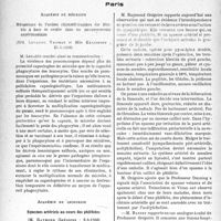 1975 - Page 1838 - Partie scientifique. L’actualité scientifique. Les Sociétés Savantes. Paris. Académie de médecine. Mécanisme de l’action chimiothérapique des dérivés à base de soufre dans les pneumococcies expérimentales, 24-5:1938 / Académie de chirurgie. Spasmes artériels au cours des phlébites, 2-3-1938