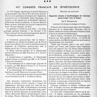 1976 - Page 1839 - Partie scientifique. L’actualité scientifique. Les Congrès. VII° Congrès français de gynécologie. diagnostic clinique et bactériologique de l’infection gonococcique chez la femme, par P. Barbellion