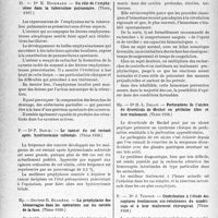 1979 - Page 1842 - Partie scientifique. L’actualité scientifique. Les Thèses. Du rôle de l’emphysème dans la tuberculose pulmonaire, Dr E. Heckmann (Thèse, 1937) / Le cancer du col restant après hystérectomie subtotale, Dr P. Banse (Thèse 1938) / La prophylaxie des hémorragies dans les opérations sur les cavités de la face, Docteur. Bessière (Thèse 1938) / Perforations de l’ulcère du diverticule de Meckel en péritoine libre et leur traitement, Dr H. -L. Delon (Thèse 1938) / Contribution à l’étude des ruptures tendineuses sus-rotuliennes du quadriceps et à leur traitement chirurgical, Dr J. Ternon (Thèse 1938)