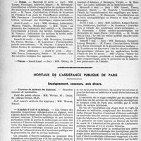 2047 - Page 1910 - Partie professionnelle, Hygiène, Assistance, Mutualité, Intérêts corporatifs, Variétés. Faculté de médecine de Paris. Enseignement et actes de la Faculté / Hôpitaux de l'assistance publique de Paris. Enseignement, concours, avis divers