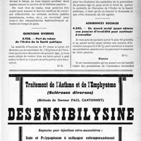 2058 - Page LXI-1921 - Correspondance. Questions médico-militaires. Maintien dans les cadres après cessation des obligations militaires / Questions diverses. Port du ruban de l’Ordre de la Santé publique / Assurances sociales. Un assuré social ayant obtenu une pension d’invalidité peut continuer à travailler