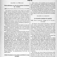 2123 - Page 1986 - Partie scientifique. L’actualité scientifique. Les Sociétés Savantes. Paris. Académie de Médecine. Neuro-altérations au cours de la période d’incubation des oreillons, (17-5-1938) / Action du poumon sur les germes microbiens du sang circulant, (31-5-1938) / Académie de chirurgie. La fissuration spontanée du squelette, (2-3-1938)