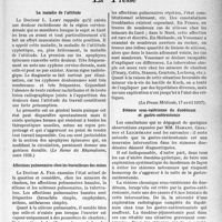 2168 - Page 2031 - Partie scientifique. L’actualité scientifique. La Presse. La maladie de l’attitude [(Le Revue du Rhumatisme, mars 1938)] / Affections pulmonaires chez les travailleurs des mines [(La Presse Médicale, 17 avril 1937)] / Sténose sous-vatérienne du duodénum et gastro-entérostomie [(Rev. Méd. de Nancy, 1er avril 1938)]