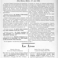 2252 - Page 2115 - Partie scientifique. L'actualité scientifique. Les Congrès. Ier Congres international de cosmobiologie, (Nice, Monaco, Menton ; 2-7 juin 1938). Première section : Les périodes d’effervescence solaire et leur retentissement terrestre / Deuxième section: Le spectre solaire lumineux et les autres radiations émises par le soleil / Troisième section : Les rayons cosmiques, la haute atmosphère et le magnétisme terrestre ; la conductibilité électrique, etc / Quatrième section : Relations biologiques et pathologiques de la météorologie. Les micro-climats. La radio-activité des roches et des eaux / Les Livres. Le nourrisson. Notions pratiques d’hygiène et d’alimentation, par Marcel Maillet, Librairie Maloine, 1937 / Psycho-physiologie sexuelle. Étude biologique, clinique et sociale, par L. Strominger, Gaston Doin et Cie, éditeurs, Paris (VIe)