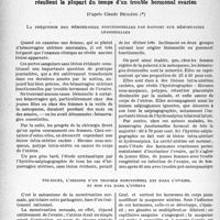 2331 - Page 2194 - Partie scientifique. Travaux originaux. La clinique gynécologique au goût du jour. Les « métropathies hémorragiques » résultent la plupart du temps d’un trouble hormonal ovarien, d’après Claude Béclère. La fréquence des hémorragies fonctionnelles par rapport aux hémorragies lésionnelles / Toujours, l’origine d’un trouble fonctionnel est dans l’ovaire, et non pas dans l’utérus