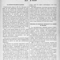 2334 - Page 2197 - Partie scientifique. L’actualité scientifique. La Presse. Le pronostic des abcès du poumon [(Lyon Médical, 17 et 24 avril 1938)] / Indications du traitement chirurgical de la maladie de Basedow [(Journal Médical français, mars 1938)]