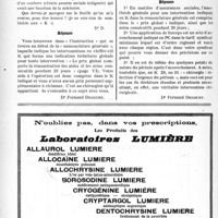 2359 - Page 2222-L - Correspondance. Application des tarifs d'honoraires. Assurances sociales. 1° Reprise du travail et « guérison » 2° Remise de certificat d’allaitement / Le chiffre-clé K comprend les aides opératoires / 1° Anesthésie générale 2° Périnéorraphie