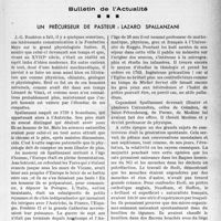 2386 - Page 2249 - Partie professionnelle, Hygiène, Assistance, Mutualité, Intérêts corporatifs, Variétés. Bulletin de l’Actualité. Un précurseur de pasteur : Lazaro Spallanzani [G. Lavalée]