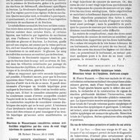 2492 - Page 2355 - Partie scientifique. L’actualité scientifique. Les Sociétés Savantes. Paris. Société médicale des hôpitaux de Paris. Lévulosurie transitoire chez un nourrisson, (25-3 1938) / Réactions de Wassermann considérées comme irréductibles négativées par des cures de cent vingt injections de cyanure de mercure, (25-3 1938) / Société des chirurgiens de Paris. Thrombo-phlébite épiploïque totale. Résection totale de l’épiploon. Guérison simple / Un cas de tuberculose primitive et isolée du col utérin