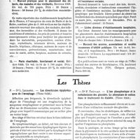 2543 - Page 2406 - Partie scientifique. L’actualité scientifique. Les Livres. Editions de l’office central des oeuvres de bienfaisance. Paris-VIe. I-Manuel pratique pour le placement des enfants, des malades et des vieillards. Editions de l’office central des oeuvres de bienfaisance. Paris-VIe / II — Paris charitable, bienfaisant et social. Edition 1936 / III. — Documents officiels concernant l’hygiène et l’assistance sociales / IV. — Listes diverses d’établissements hospitaliers / V. — Recueil des oeuvres, Associations et sociétés reconnues d’utilité publique / Les Thèses. Les diverticules épiphréniques de l’oesophage, par Dr L. Lejosne (Thèse 1938) / L’ion phosphorique et le métabolisme des glucides. Le phosphate de sodium dans le traitement du diabète, par Dr P. Trégoat (Thèse 1938)