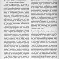 2596 - Page 2459 - Partie scientifique. L’actualité scientifique. La Presse. Les formes fébriles monosymptomatiques de la lymphogranulomatose maligne [(Journal des Praticiens, 7 mai 1938)] / Un cas d’épithélioma kystique de la queue du pancréas [(Lyon Médical, 3 juillet 1938)]