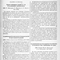 2597 - Page 2460 - Partie scientifique. L’actualité scientifique. Les Sociétés Savantes. Paris. Académie de médecine. Examen radiologique simplifié en vue de la prophylaxie antituberculeuse, (26-7-1938) / Le goudronnage des routes facteur étiologique possible de cancer primitif du poumon, (26-7-1938) / La contamination par voie muqueuse et les déjections d’ecto-parasites dans l’épidémiologie des typhus, (26-7-1938)