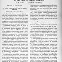 2598 - Page 2461 - Partie scientifique. L’actualité scientifique. Les Congrès. Congrès des médecins aliénistes et neurologistes de France et des pays de langue français, XLIIe session — Alger (6-11 avril 1938). Rapport de psychiatrie. Les troubles neuro-végétatifs dans les maladies mentales, Professeur santénoise / Rapport de neurologie. Les formes cliniques inhabituelles de la neurosyphilis, M. le Professeur agrégé Paul Nayrac