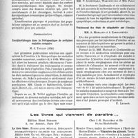 2599 - Page 2462 - Partie scientifique. L’actualité scientifique. Les Congrès. Congrès des médecins aliénistes et neurologistes de France et des pays de langue français, XLIIe session — Alger (6-11 avril 1938). Rapport d’assistance. L’assistance psychiatrique indigène aux colonies, M. le Médecin-commandant H. Aubin / Insulinothérapie dans la thérapeutique de certaines maladies mentales, M. J. Trillot / Recherches sur le mécanisme d’action de l'insulinothérapie, MM. P. Combemale, Warembourg et Mlle Parsy / Traitement des états de sitiophobie par l’insuline, MM. A. Merland et J. Gambassédès [P. Lacroix] / Les livres qui viennent de paraître.