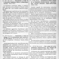 2600 - Page 2463 - Partie scientifique. L’actualité scientifique. Les Thèses. Contribution à l’étude de la Jipomatose symétrique diffuse à prédominance cervicale, par Dr J. Ansquer (Thèse 1938) / Contribution à l’étude du drainage et de la péritonisation après hystérectomie pour fibrome. Travail du service de la clinique de la Salpêtrière (Professeur Gosset), par Dr Y. Sautter (Thèse 1938) / Contribution à l’étude clinique de la théophylline-éthylène-diamine (aminophylline), nouvelle médication hépato-cardio-rénale, par Dr H. Morel (Thèse 1938) / État actuel de la chimiothérapie antigonococcique chez l’homme par les composés organiques soufrés, par Dr M. Bougouin (Thèse 1938)