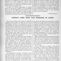 2605 - Page 2468 - Partie professionnelle, Hygiène, Assistance, Mutualité, Intérêts corporatifs, Variétés. Assistance médicale gratuite. Le certificat d'hospitalisation doit-il contenir le diagnostic ? [Dr Paul Boudin] / Certificat après décès d’un pensionné de guerre [Dr Paul Boudin]