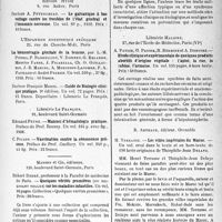 2662 - Page 2525 - Partie scientifique. L’actualité scientifique. Les Livres. Les livres qui viennent de paraître. / Quelques vérités premières (ou soi-disant telles) sur les maladies infantiles, par Robert Debré, Masson et Cie, éditeurs, Paris / Étude clinique et expérimentale de quelques produits abortifs d’origine végétale : l’apiol, la rue, la sabine, l’armoise, par A. Patoir, G. Patoir, H. Bédrine et A. Debuire, Librairie Maloine, Paris (VIe) / Les villes impériales du Maroc, par H. Terrasse, B. Arthaud, éditeur, Grenoble