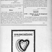 2690 - Page LXV-2553 - Correspondance. Application des tarifs d'honoraires. b) Accidents du travail. « Avis» donné à la Commission de contrôle en cas d’examen de laboratoire / Fiscalité. Patente en cas de changement de résidence