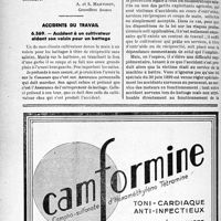2691 - Page 2554-LXVI - Correspondance. Fiscalité. Patente en cas de changement de résidence / Accidents du travail. Accident à un cultivateur aidant son voisin pour un battage