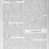 2724 - Page 2587 - Partie scientifique. L'actualité scientifique. La Presse. Les modalités cliniques de la fièvre aphteuse chez l’homme [(Le Progrès Médical, 2 juillet 1938)] / Le rhumatisme scarlatin [(Revue du Rhumatisme, mai 1938)]