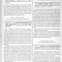 2733 - Page 2596 - Partie scientifique. L'actualité scientifique. Les Livres. Guide de biologie clinique pratique, par Docteur françaisois Morel. Librairie Le françaisois / La tuberculose pulmonaire chez les sujets apparemment sains et la vaccination antituberculeuse, L. Sayé, Masson et Cie, éditeurs, Paris / La syphilis du système nerveux. Pathologie générale, traitement et prophylaxie, A. Sézary, Masson et Cie, éditeurs, Paris / Formulaire des médicaments nouveaux pour 1938, par Dr R. Weitz, J. -B. Baillière et Fils, Paris (VIe)