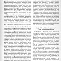 2793 - Page 2656 - Partie scientifique. L’actualité scientifique. La Presse. L’ictère post-arsenical des syphilitiques [(La Médecine, avril 1938)] / Sur le traitement chirurgical des abcès du poumon [(Rev. Med. de Franche-Comté, avril 1938)] / Le cyto-diagnostic du cancer [(L’Algérie Médicale, avril 1938)] / Rapport de la tuberculose pulmonaire et de la tuberculose laryngée [(Revue de Médecine, mars 1938)]