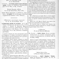 2802 - Page 2665 - Partie scientifique. L’actualité scientifique. Les Livres. Les livres qui viennent de paraître. / La blennorragie génitale de la femme, par L. -M, Piebra, P. Barbellion, Ch. Guillaumin, J. Figarella, V. Donnet, G. Erlande, Maurice Fabre, F. -A. Papillon, André Pecker, A. Morisson-Lacombe, J. -E. Marcel, L’Expansion scientifique français, Paris / Oreille interne. Étude anatomie-pathologique et clinique. Technique histologique et expérimentale, par Ch. Claoué, 2e édition 1938 / Santé ? Maladies ? Toxines, par Dr O. Castueil, Gaston Doin et Cie, Paris (VIe)