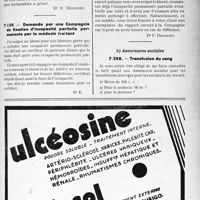 2878 - Page XLIX-2741 - Correspondance. Application des tarifs d'honoraires. a) Accidents du travail. Abcès superficiels ou profonds / Demande par une Compagnie de fixation d'incapacité partielle permanente par le médecin traitant / b) Assurances sociales. Transfusion du sang