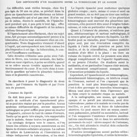 2904 - Page 2767 - Partie scientifique. Travaux originaux. La clinique au goût du jour. Sur la particularité des pleurésies séro-fibrineuses ou hématiques chez les gens âgés, d’après le Docteur P. Ameuille. Les difficultés d’un diagnostic entre la tuberculose et la cancer