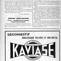 3011 - Page 2870-LXVI - Correspondance. Questions diverses. Secret professionnel. Enfant mineur soigné chez ses parents / Questions médico-militaires. Conditions pour obtenir l'honorariat du grade