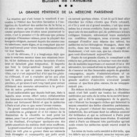 3112 - Page 2969 - Partie professionnelle, Hygiène, Assistance, Mutualité, Intérêts corporatifs, Variétés. Bulletin de l’Actualité. La grande pénitence de la médecine parisienne