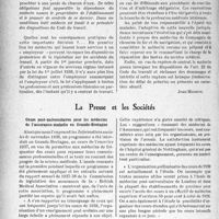 3117 - Page 2974 - Partie professionnelle, Hygiène, Assistance, Mutualité, Intérêts corporatifs, Variétés. L'actualité professionnelle. Informations judiciaires. Le contrat de louage de services n’est plus incompatible avec l'exercice de l’art médical / La Presse et les Sociétés. Cours post-universitaires pour les médecins de l’assurance-maladie en Grande-Bretagne