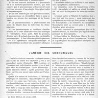 3159 - Page 3014 - Partie scientifique. Travaux originaux. Clinique médicale des enfants, (Hôpital des Enfants-Malades), Leçon du 28 mai 1938, par le Professeur Nobécourt. Encéphalite aiguë et pneumonie chez une fille de 4 ans (Suite) / L'anémie des cirrhotiques