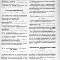 3176 - Page 3031 - Partie scientifique. L'actualité scientifique. Les Congrès. IIe congrès de l'insuffisance rénale, (Evian, 22-24 septembre 1938). Rapports. Insuffisance rénale et glandes endocrines, par le Docteur I. Daniel / Les troubles rénaux des diabétiques, par les Docteurs P. Froment et Bachmann / Le rein dans les avitaminoses et les dystrophies par carence, par le Professeur G. Mouriquand / Rein et respiration (recherches expérimentales), par L. Binet / L’insuffisance rénale dans les intoxications d’origine industrielle, par le Professeur L- Michaud