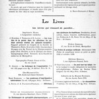3177 - Page 3032 - Partie scientifique. L'actualité scientifique. Les Congrès. IIe congrès de l'insuffisance rénale, (Evian, 22-24 septembre 1938). Rapports. L’insuffisance rénale dans les intoxications d’origine industrielle, par le Professeur L- Michaud / Les reins et la peau, par les Professeurs L. et P. Rimbaud / Les Livres. Les Livres qui viennent de paraître.. / Le Dictionnaire de spécialités pharmaceutiques, par Louis Vidal, Office de vulgarisation pharmaceutique, Paris, 1939