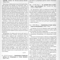 3178 - Page 3033 - Partie scientifique. L'actualité scientifique. Les Thèses. Le sérum anti-vaccin ; contribution à l’étude de son pouvoir virulicide, R. Fasquelle Saint-Yves Ménard (Thèse 1938) / Contribution à l’étude acoumétrique de l’otospongiose (à forme classique), Dr H. Vigneron (Thèse 1938) / . La mortalité dans la tuberculose ostéo-articulaire, Dr M. Solé (Thèse 1938) / Contribution à l’étude du thorium X en thérapeutique, Dr R. Wulc, (Thèse 1938)